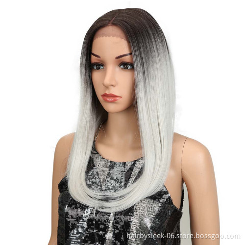 Magic Straight Synthetic Lace Front wig Middle Part gray Color 18 Inch Bob Wigs For Black Women Ombre Wig African American hair